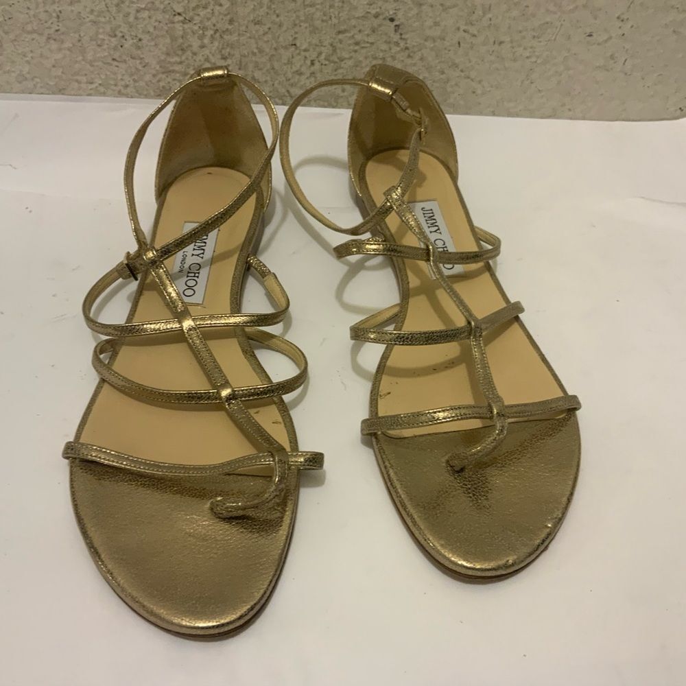Jimmy Choo Gold Dory Flat Women's Strappy Sandals 39.5